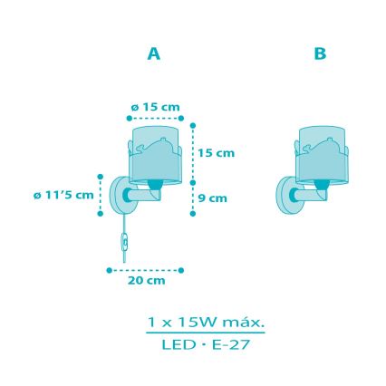 Dalber 61179T - Iluminação de parede de criança WHALE DREAMS 1xE27/15W/230V azul