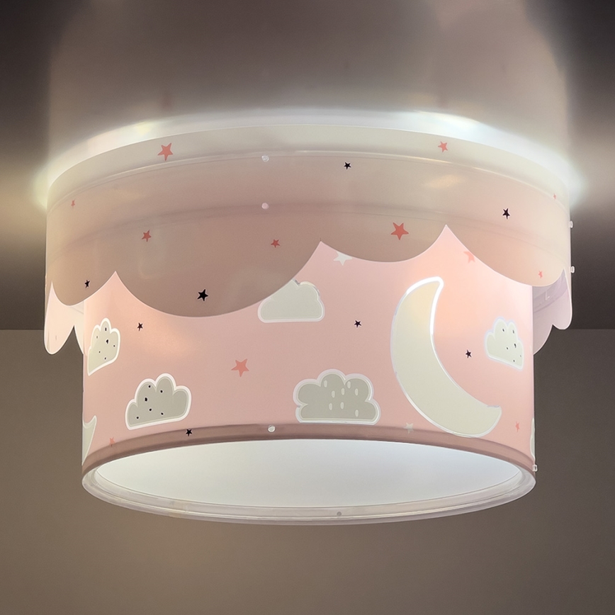 Dalber 61236S - Iluminação de teto de criança MOON 2xE27/60W/230V rosa