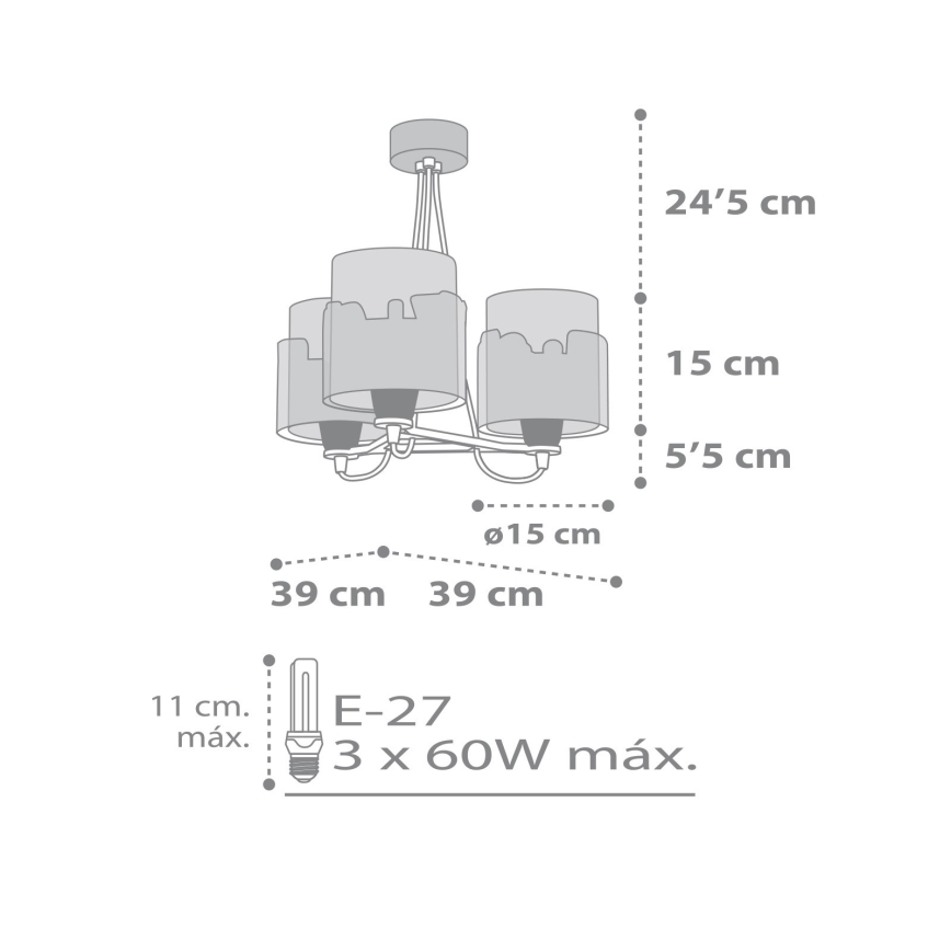 Dalber 61687 - Candelabro de criança BABY TRAVEL 3xE27/60W/230V