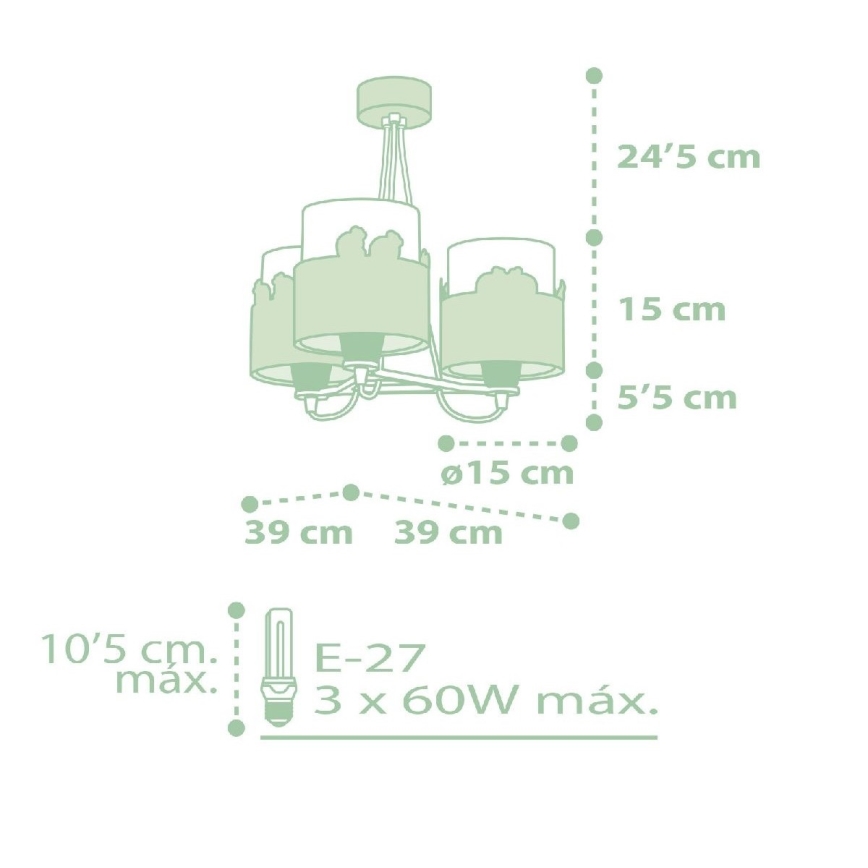 Dalber 61717H - Candelabro de criança SWEET LOVE 3xE27/60W/230V verde