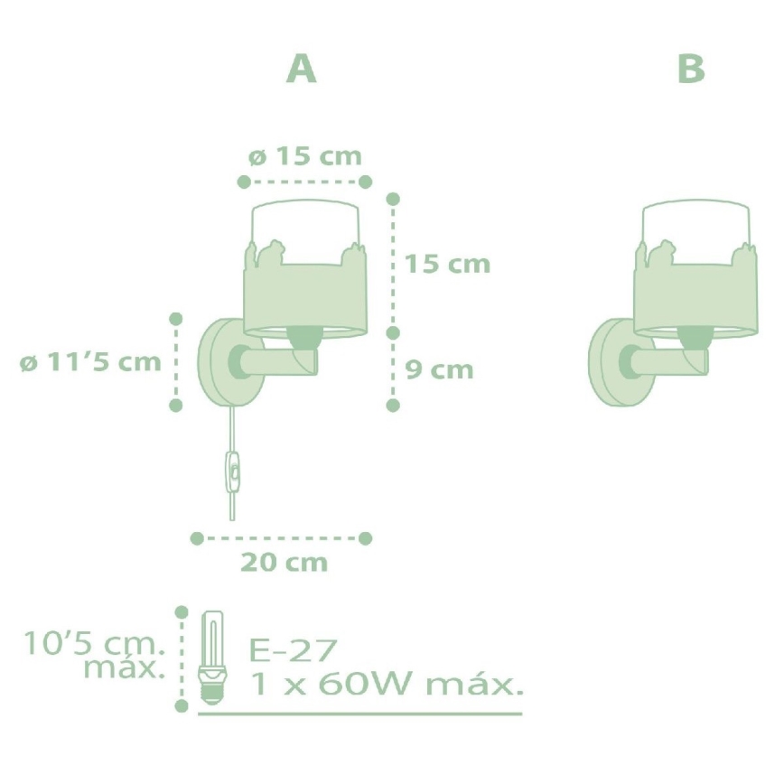 Dalber 61719H - Iluminação de parede de criança SWEET LOVE 1xE27/60W/230V verde