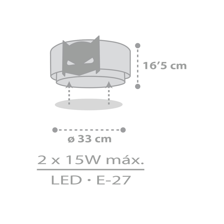 Dalber 61806 - Iluminação de teto para crianças DARK HERO 2xE27/15W/230V