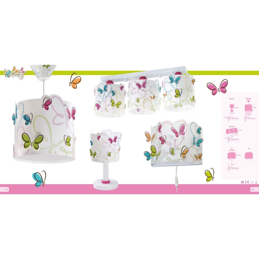 Dalber 62142 - Candelabro de criança BORBOLETA 1xE27/60W/230V