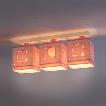 Dalber 63233NS - Luz de teto de criança MOON LIGHT 3xE27/60W/230V rosa