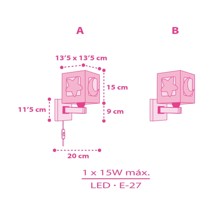 Dalber 63239S - Iluminação de parede de criança MOONLIGHT 1xE27/15W/230V rosa