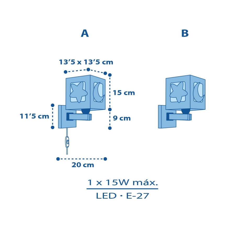 Dalber 63239T - Iluminação de parede de criança MOONLIGHT 1xE27/15W/230V azul