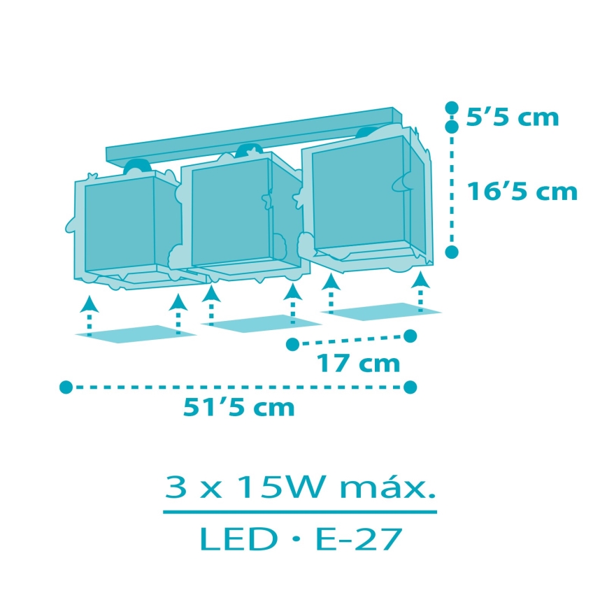 Dalber 63353 - Iluminação de teto de criança ROCKET 3xE27/15W/230V