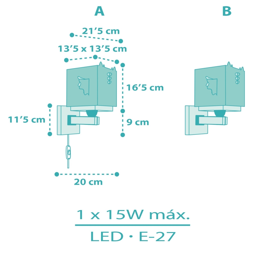 Dalber 64389 - Iluminação de parede de criança LITTLE DRAGON 1xE27/15W/230V