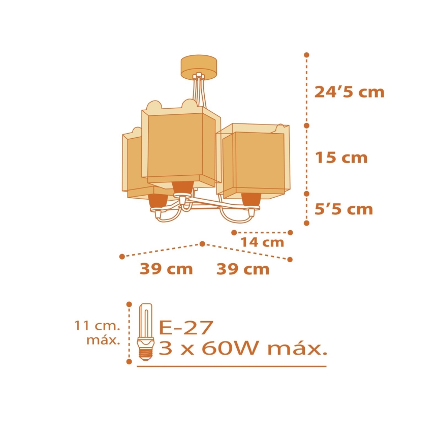 Dalber 64567 - Candelabro de criança LITTLE TIGER 3xE27/60W/230V
