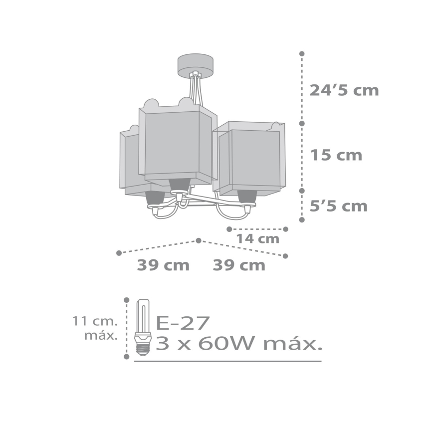 Dalber 64577 - Candelabro de criança LITTLE TEDDY 3xE27/60W/230V