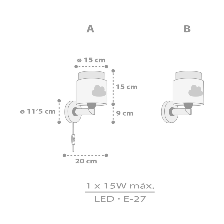 Dalber 76019E - Iluminação de parede de criança BABY DREAMS 1xE27/15W/230V cinzento