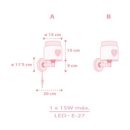 Dalber 76019S - Iluminação de parede de criança BABY DREAMS 1xE27/15W/230V rosa