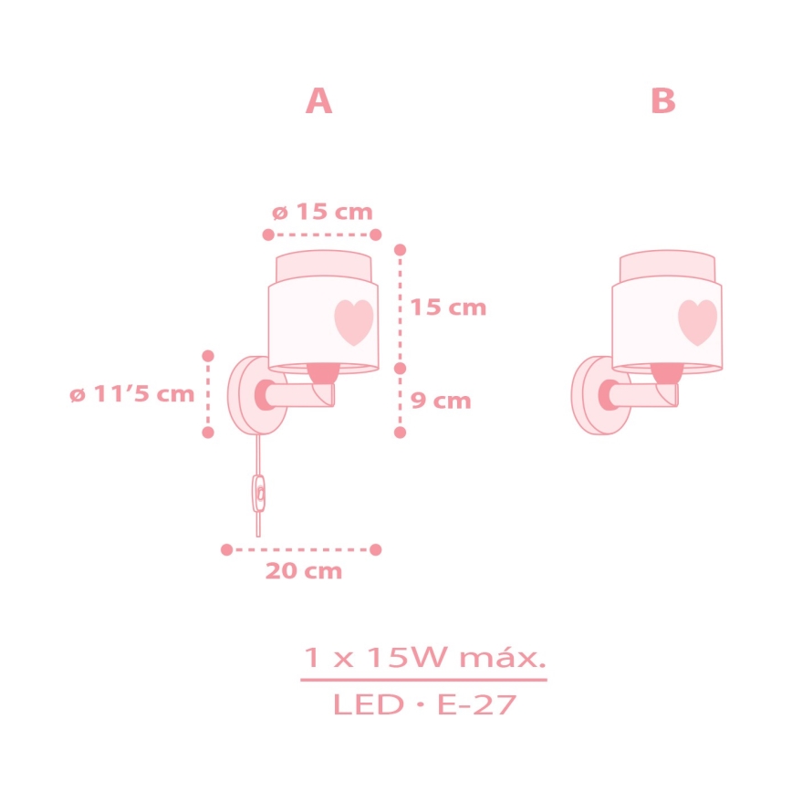 Dalber 76019S - Iluminação de parede de criança BABY DREAMS 1xE27/15W/230V rosa