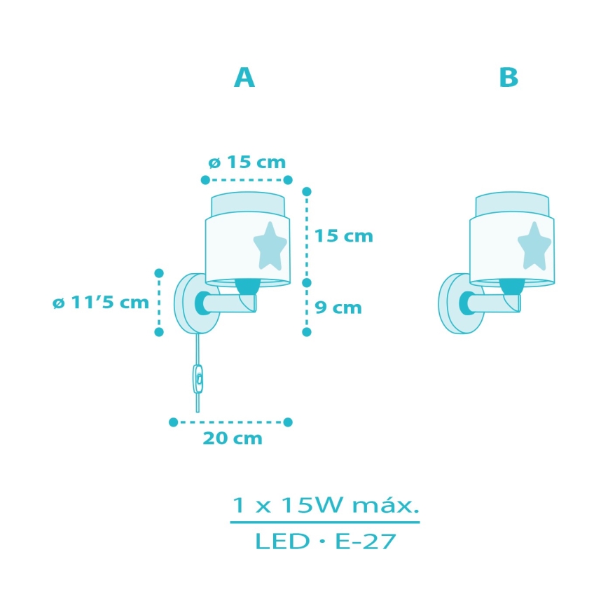 Dalber 76019T - Iluminação de parede de criança BABY DREAMS 1xE27/15W/230V azul