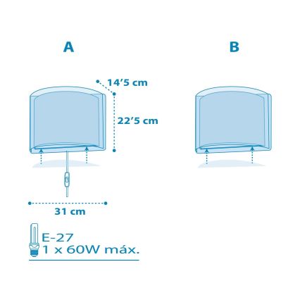Dalber 81198T - Luz de parede de criança LIGHT FEELING 1xE27/60W/230V