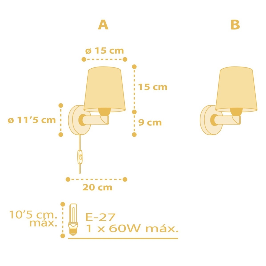 Dalber 82219A - Iluminação de parede de criança STAR LIGHT 1xE27/60W/230V amarelo
