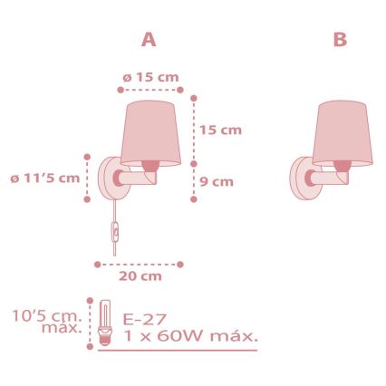 Dalber 82219S - Iluminação de parede de criança STAR LIGHT 1xE27/60W/230V rosa