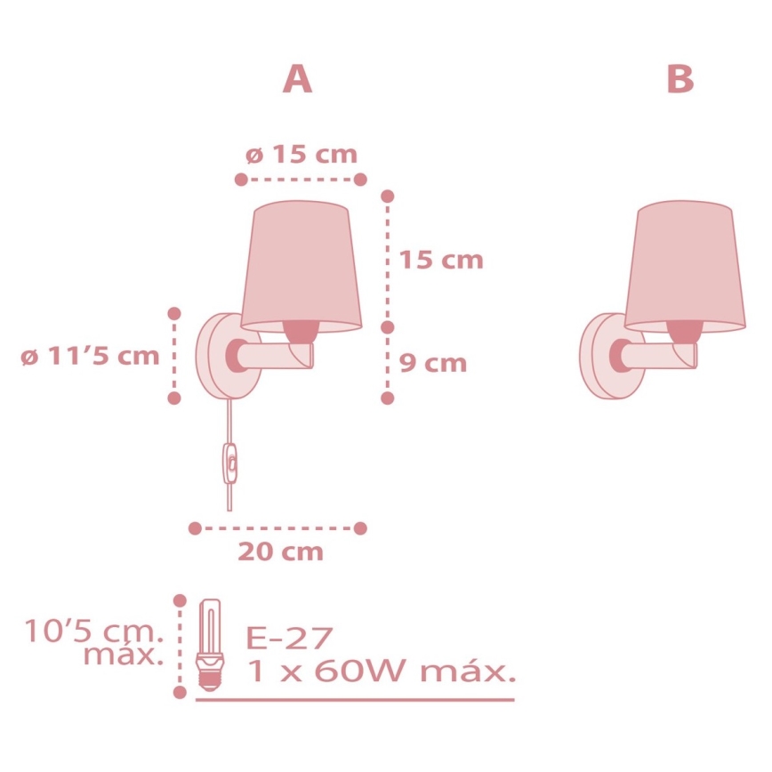 Dalber 82219S - Iluminação de parede de criança STAR LIGHT 1xE27/60W/230V rosa