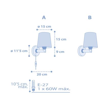 Dalber 82219T - Iluminação de parede de criança STAR LIGHT 1xE27/60W/230V azul