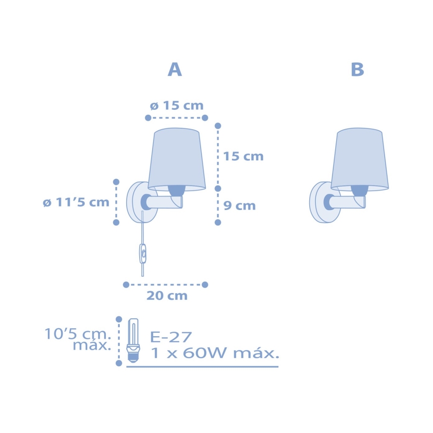 Dalber 82219T - Iluminação de parede de criança STAR LIGHT 1xE27/60W/230V azul