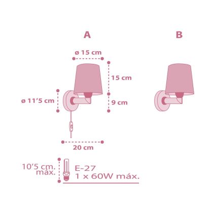 Dalber 82469 - Iluminação de parede para criança FLAMINGO 1xE27/15W/230V
