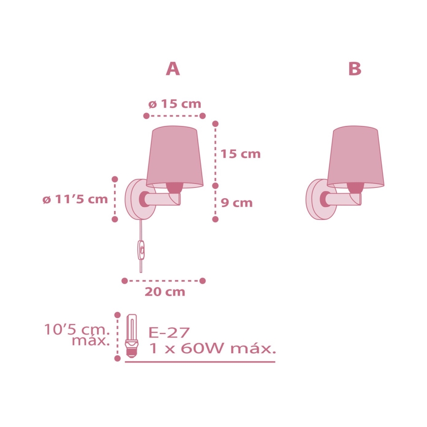 Dalber 82469 - Iluminação de parede para criança FLAMINGO 1xE27/15W/230V