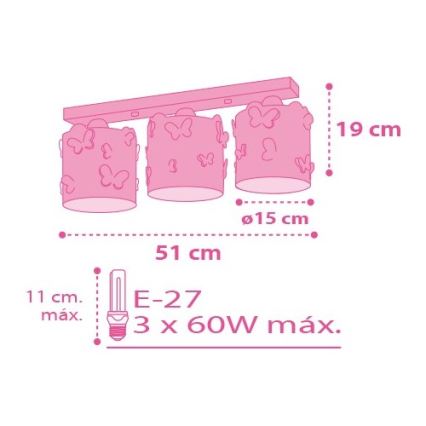Dalber D-62143 - Luz de teto de criança BORBOLETA 3xE27/60W/230V