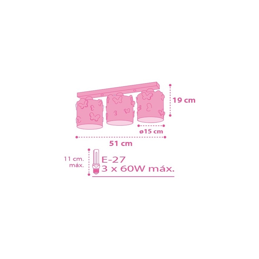 Dalber D-62143 - Luz de teto de criança BORBOLETA 3xE27/60W/230V
