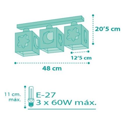 Dalber D-63233NH - Luz de teto de criança MOONLIGHT 3xE27/60W/230V