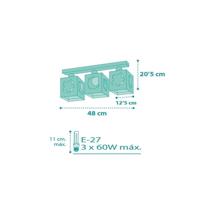 Dalber D-63233NH - Luz de teto de criança MOONLIGHT 3xE27/60W/230V
