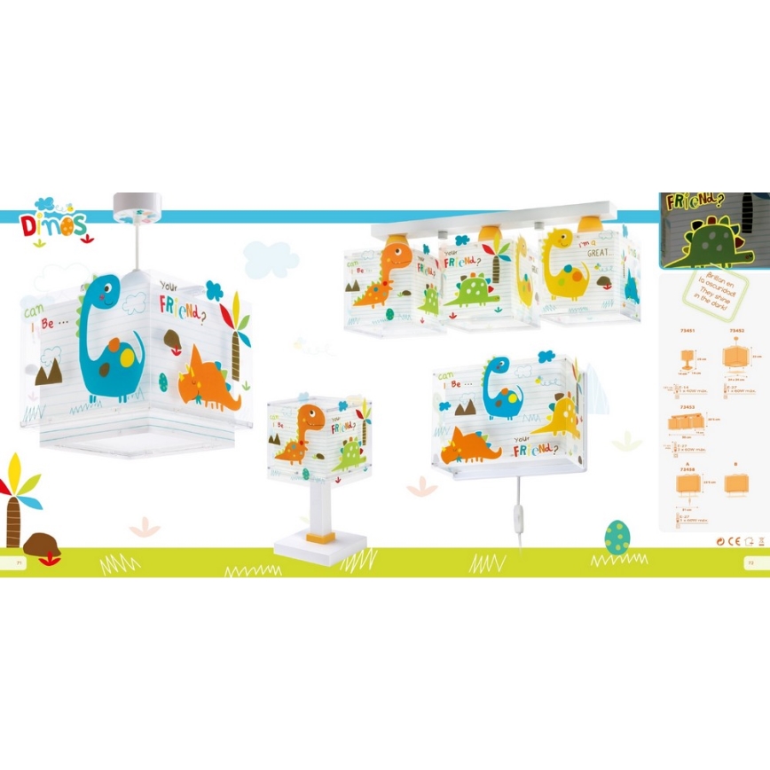 Dalber D-73452 - Candelabro infantil  DINOS 1xE27/60W/230V