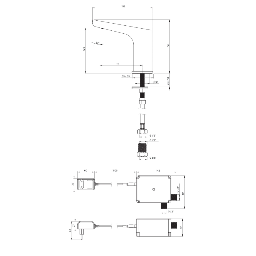 Deante BQH_028V - Torneira para lavatório HIACYNT 230/6V cromado brilhante