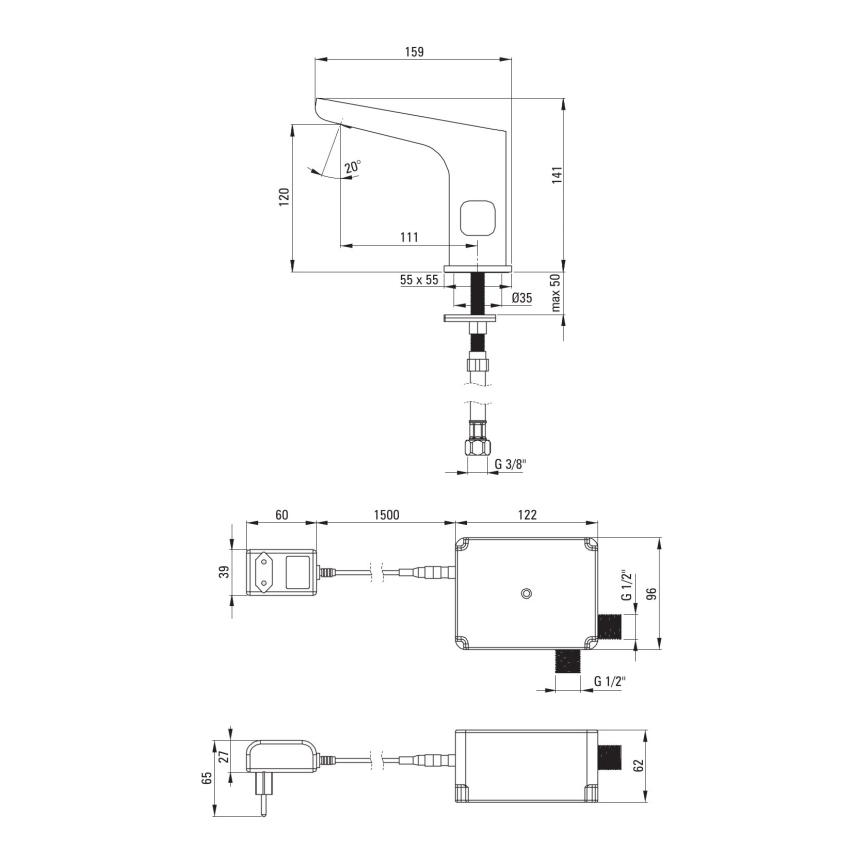 Deante BQH_N29V - Torneira para lavatório com regulação da temperatura HIACYNT 230/6V preto