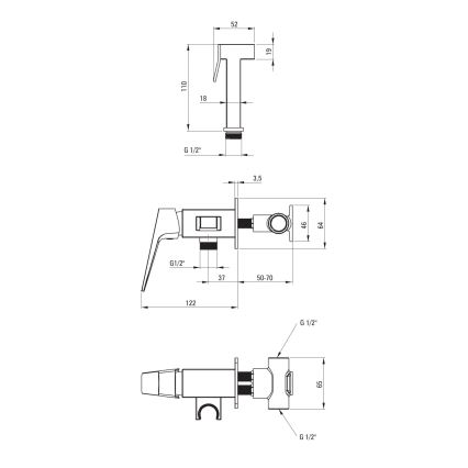 Deante BQL_034M - Misturador para bidé com duche de mão para instalação embutida BLUR, acabamento cromado brilhante