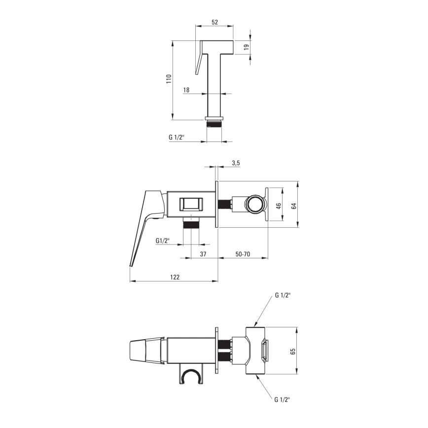Deante BQL_034M - Misturador para bidé com duche de mão para instalação embutida BLUR, acabamento cromado brilhante