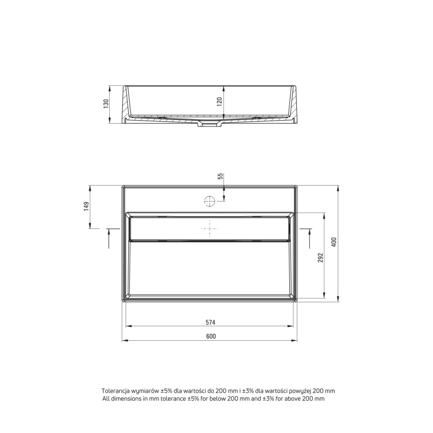 Deante CQR_AU6M - Lavatório para bancada CORREO 40x60 cm granito/alabastro