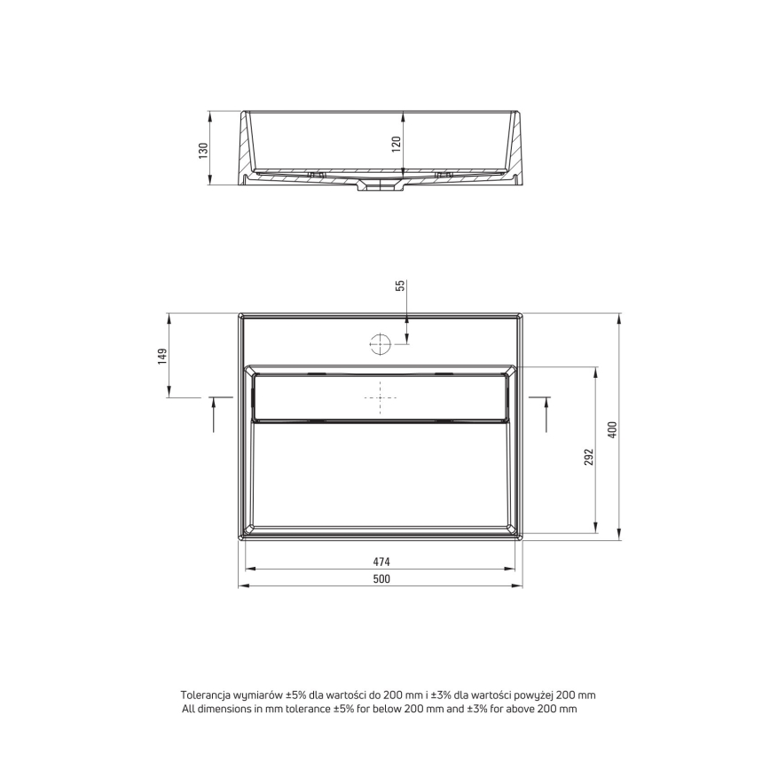 Deante CQR_NU5M - Lavatório para bancada CORREO 40x50 cm granito/preto