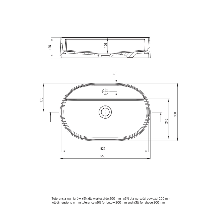 Deante CQS_5U6B - Lavatório para bancada com um orifício para torneira SILIA 35x55 cm granito/bege