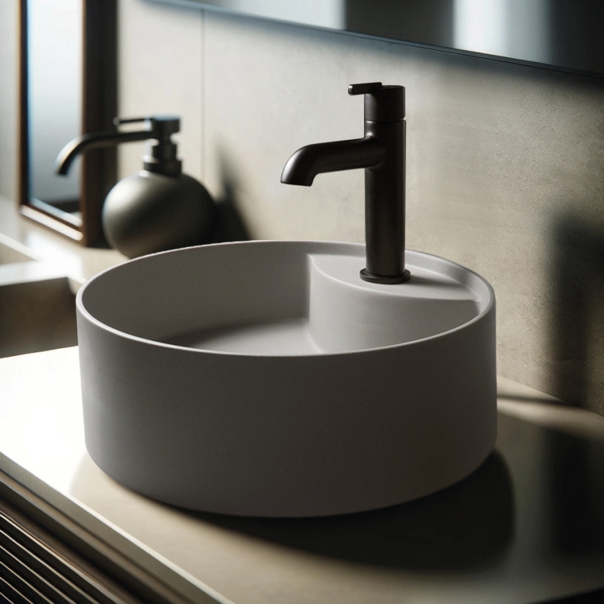 Deante CQS_SU4B - Lavatório de bancada com furo para misturador SILIA Ø 36 cm granito/cinzento metálico