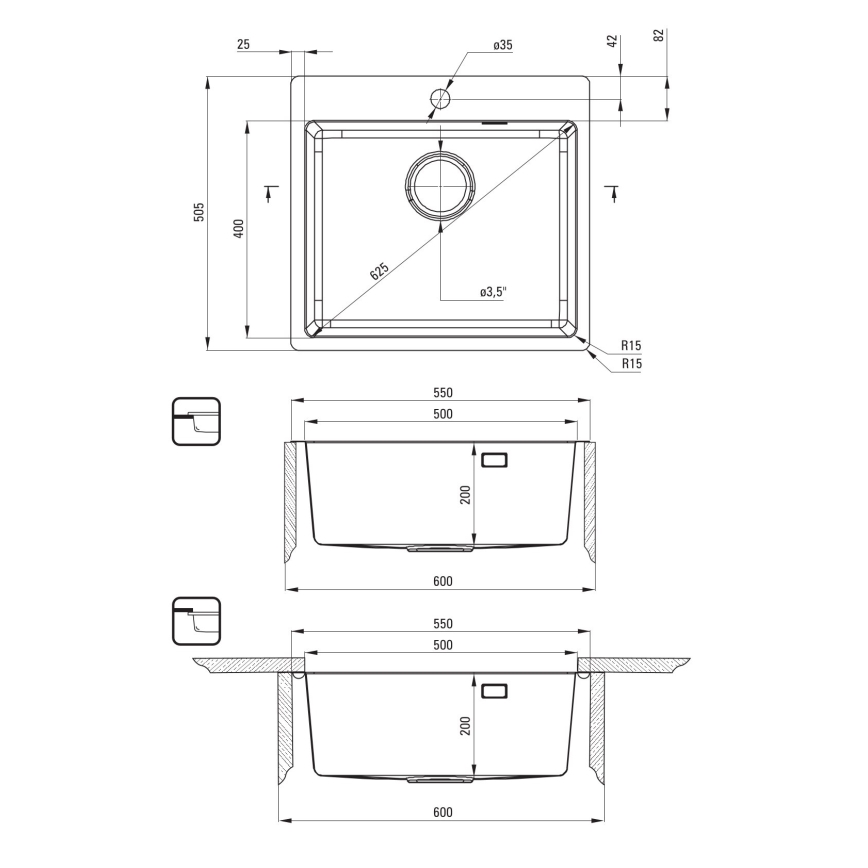 Deante ZPO_010B - Lava-loiça de cozinha OLFATO 50,5x55 cm escovado aço