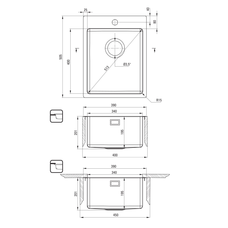 Deante ZPO_010E - Lava-loiça de cozinha OLFATO 50,5x39 cm escovado aço