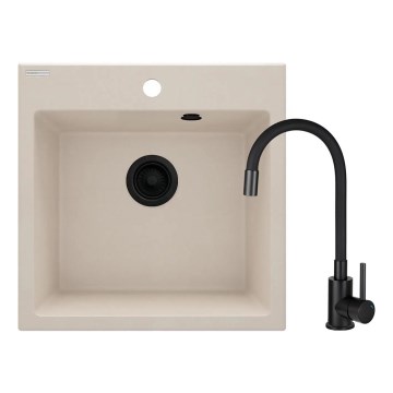 Deante ZQJN5103 - Lava-loiça de cozinha EVORA 50x50 cm + torneira de lava-loiça com braço flexível granito/bege