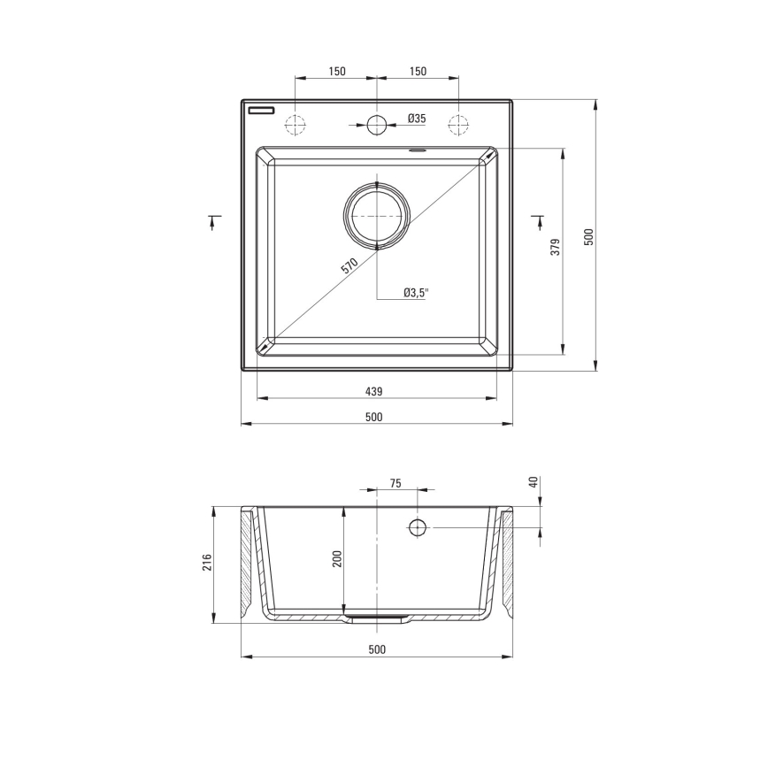 Deante ZQJN5103 - Lava-loiça de cozinha EVORA 50x50 cm + torneira de lava-loiça com braço flexível granito/bege