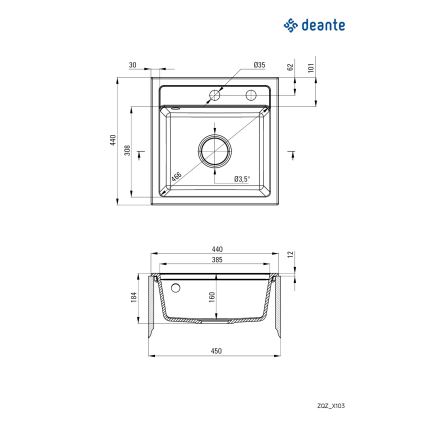 Deante ZQZ_T103 - Cuba de cozinha ZORBA 44x44 cm granito/antracite