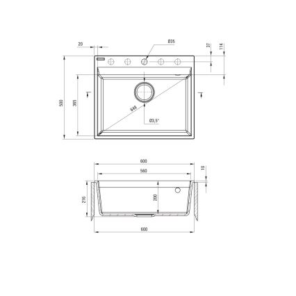 Deante ZRC_S10A - Lava-loiça de cozinha CORIO 50x60 cm granito/cinzento metálico