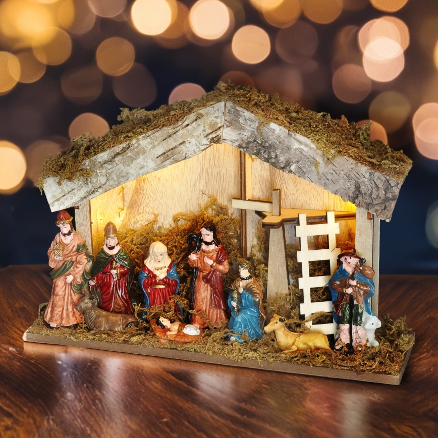 Decoração de Natal LED LED/2xAA/branco quente presépio