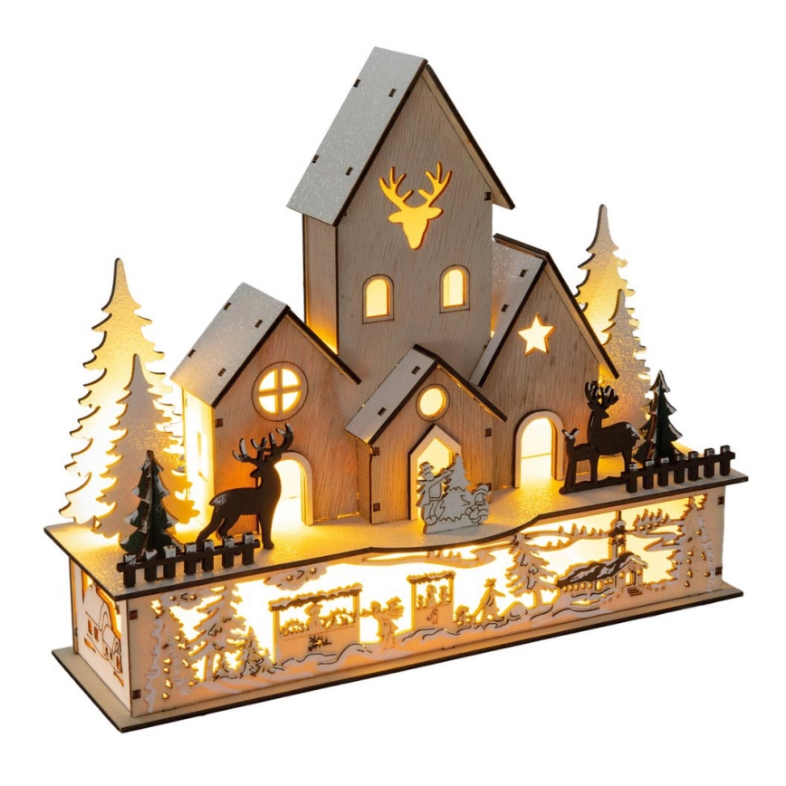 Decoração de Natal LED LED/2xAA madeira de aldeia