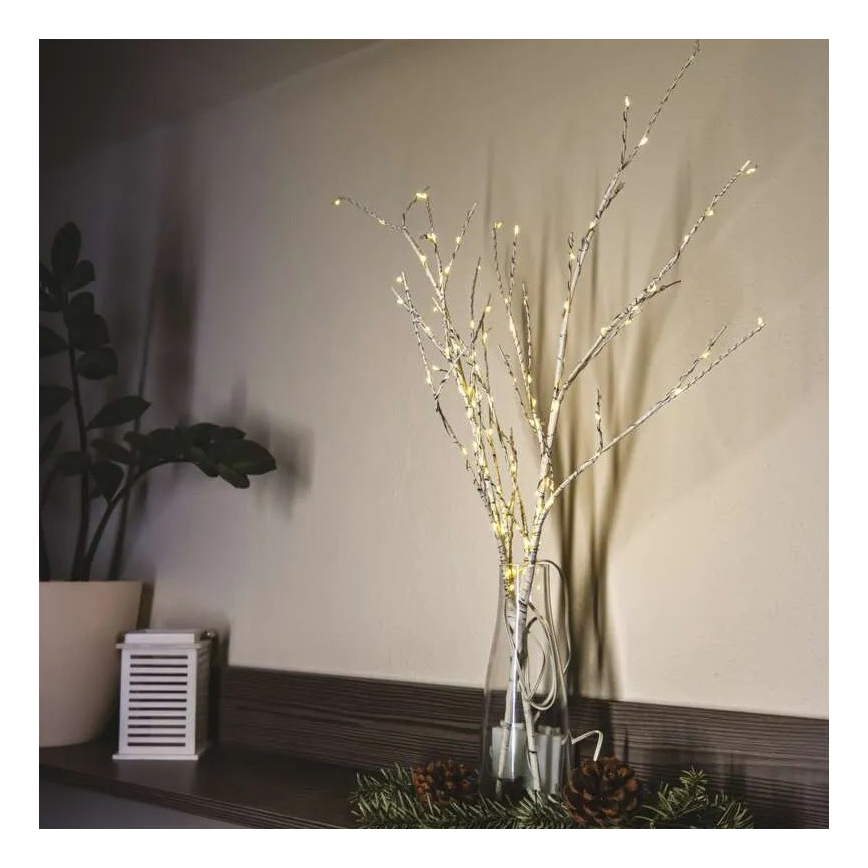 Decoração de Natal LED para exterior — 100 LEDs, 3x AA, branco quente, IP44