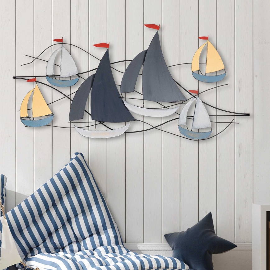 Decoração de parede 120x60 cm barcos à vela metal