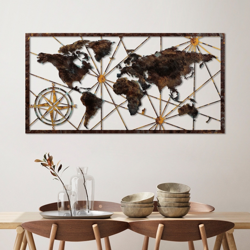 Decoração de parede 120x60 cm mapa-mundo metal